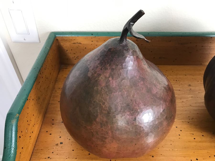 Set Of (3) Large Copper Fruit Sculptures [Photo 7]