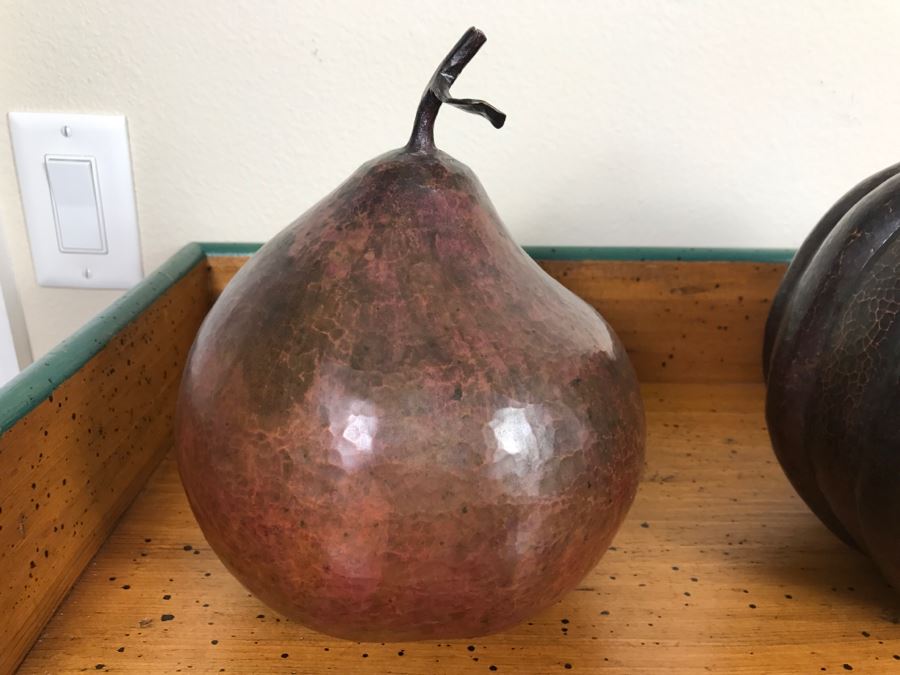 Set Of (3) Large Copper Fruit Sculptures [Photo 2]