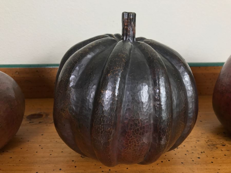 Set Of (3) Large Copper Fruit Sculptures [Photo 3]