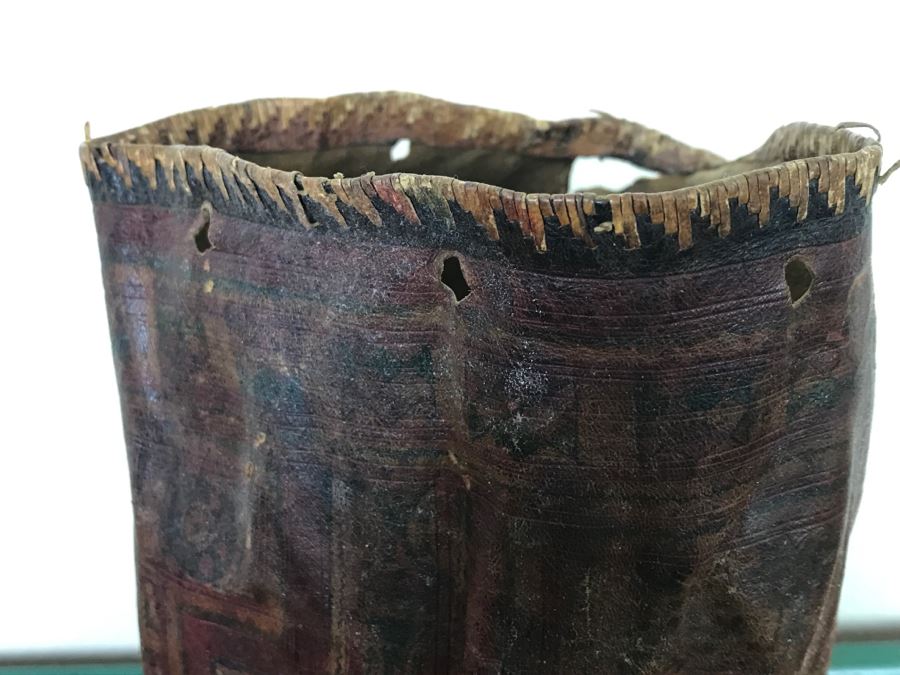 Old Tuareg Hand Painted Leather Wrapped Woven Basket 'Money Bag' - North African Nomadic Tuareg Camel Caravans Played Primary Role Trans-Saharan Trade Until Mid-20th Century [Photo 15]