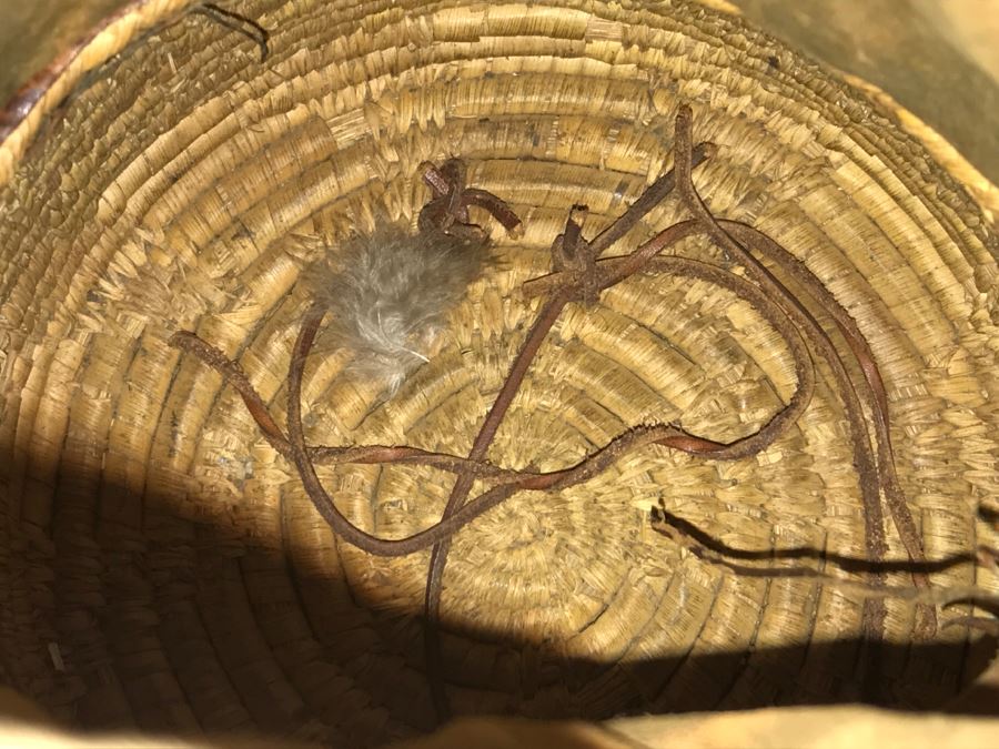 Old Tuareg Hand Painted Leather Wrapped Woven Basket 'Money Bag' - North African Nomadic Tuareg Camel Caravans Played Primary Role Trans-Saharan Trade Until Mid-20th Century [Photo 25]