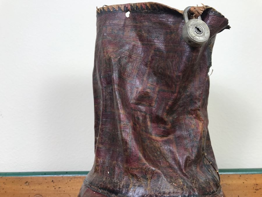 Old Tuareg Hand Painted Leather Wrapped Woven Basket 'Money Bag' - North African Nomadic Tuareg Camel Caravans Played Primary Role Trans-Saharan Trade Until Mid-20th Century [Photo 22]