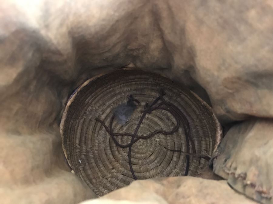Old Tuareg Hand Painted Leather Wrapped Woven Basket 'Money Bag' - North African Nomadic Tuareg Camel Caravans Played Primary Role Trans-Saharan Trade Until Mid-20th Century [Photo 24]