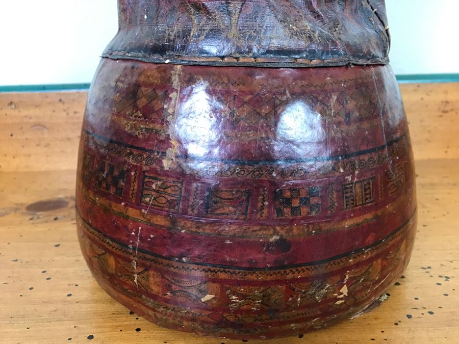Old Tuareg Hand Painted Leather Wrapped Woven Basket 'Money Bag' - North African Nomadic Tuareg Camel Caravans Played Primary Role Trans-Saharan Trade Until Mid-20th Century [Photo 21]