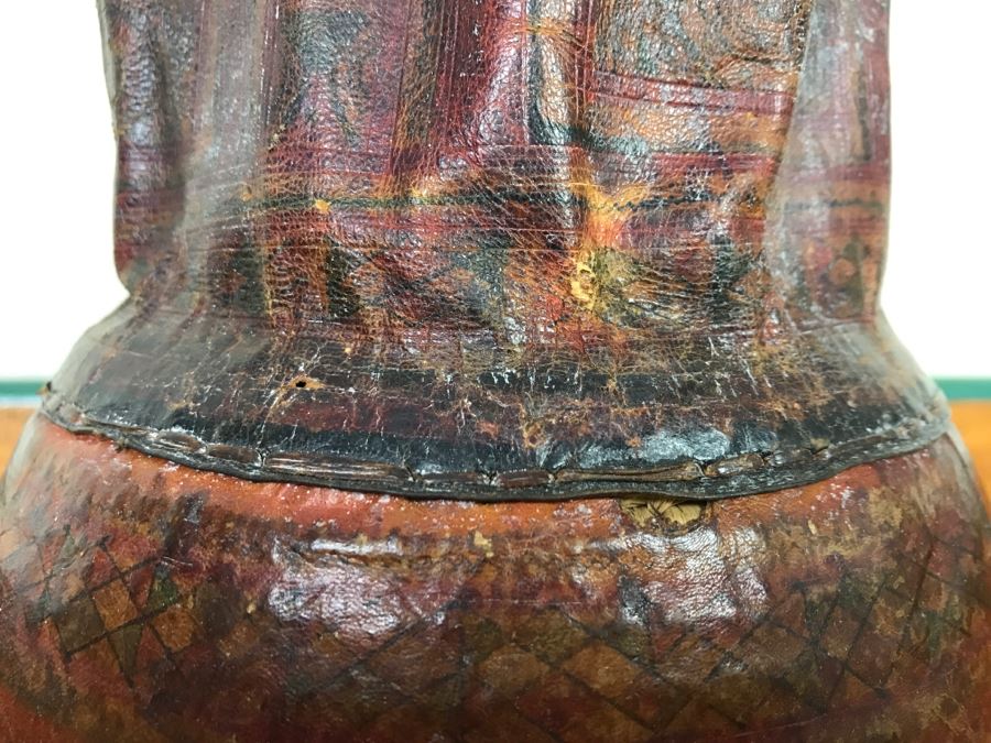 Old Tuareg Hand Painted Leather Wrapped Woven Basket 'Money Bag' - North African Nomadic Tuareg Camel Caravans Played Primary Role Trans-Saharan Trade Until Mid-20th Century [Photo 7]