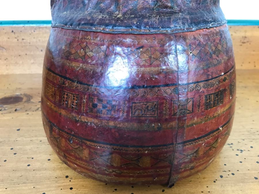 Old Tuareg Hand Painted Leather Wrapped Woven Basket 'Money Bag' - North African Nomadic Tuareg Camel Caravans Played Primary Role Trans-Saharan Trade Until Mid-20th Century [Photo 16]