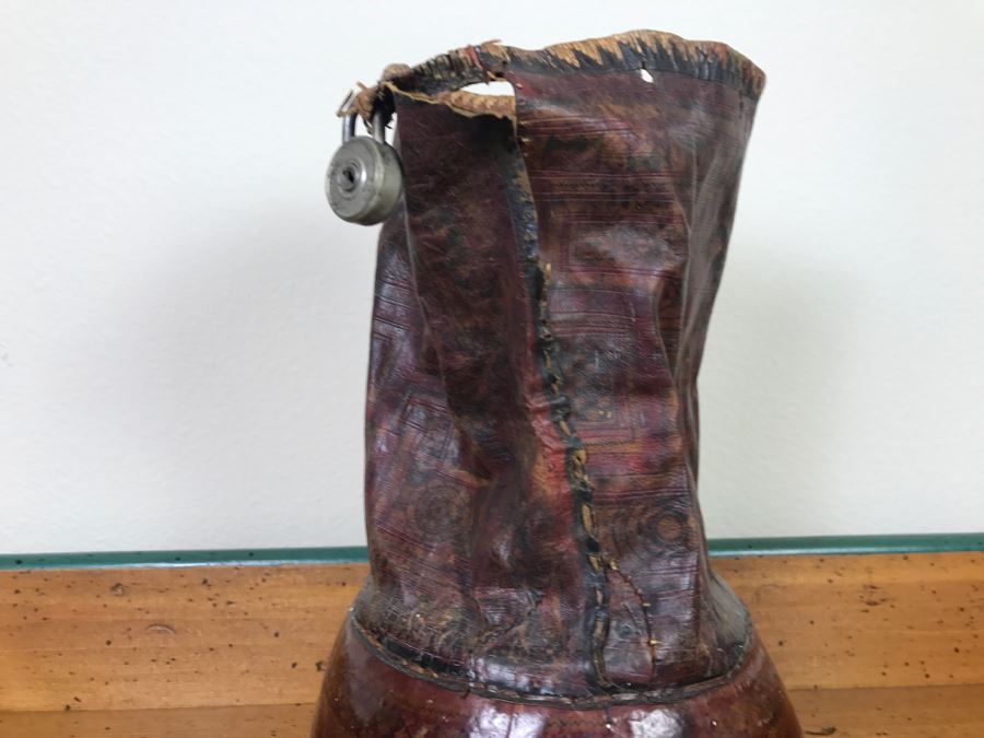 Old Tuareg Hand Painted Leather Wrapped Woven Basket 'Money Bag' - North African Nomadic Tuareg Camel Caravans Played Primary Role Trans-Saharan Trade Until Mid-20th Century [Photo 20]