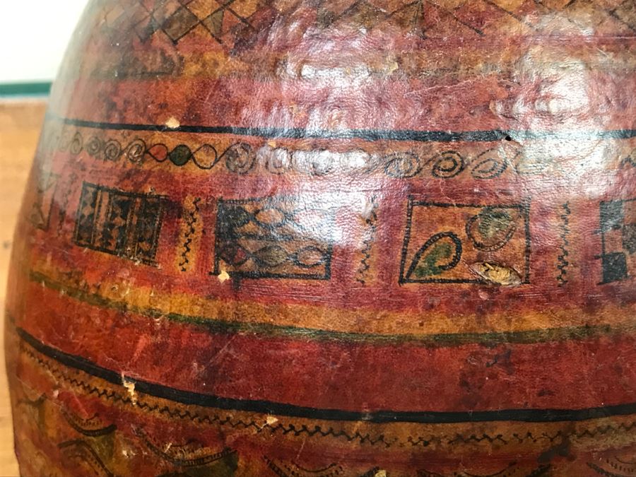 Old Tuareg Hand Painted Leather Wrapped Woven Basket 'Money Bag' - North African Nomadic Tuareg Camel Caravans Played Primary Role Trans-Saharan Trade Until Mid-20th Century [Photo 9]