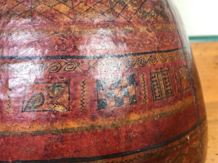 Old Tuareg Hand Painted Leather Wrapped Woven Basket 'Money Bag' - North African Nomadic Tuareg Camel Caravans Played Primary Role Trans-Saharan Trade Until Mid-20th Century [Photo 10]