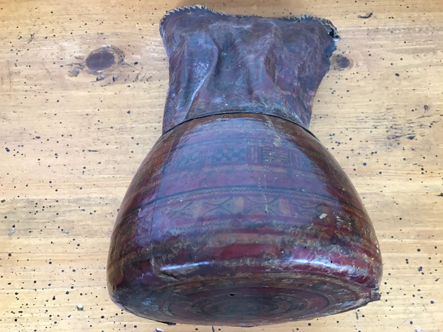 Old Tuareg Hand Painted Leather Wrapped Woven Basket 'Money Bag' - North African Nomadic Tuareg Camel Caravans Played Primary Role Trans-Saharan Trade Until Mid-20th Century [Photo 29]