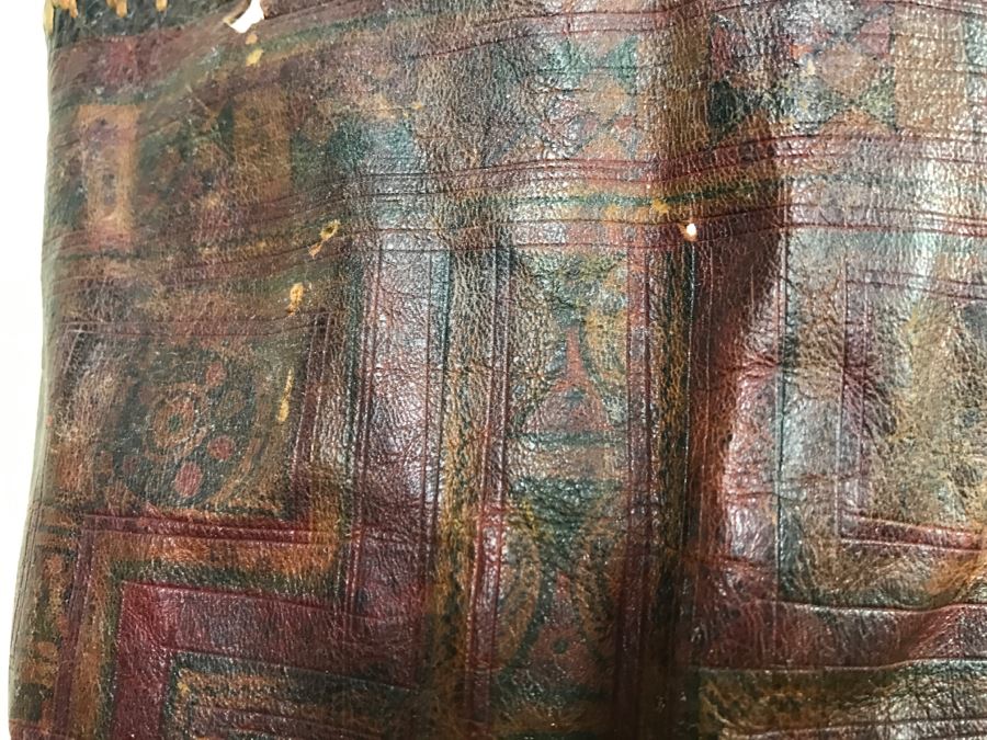 Old Tuareg Hand Painted Leather Wrapped Woven Basket 'Money Bag' - North African Nomadic Tuareg Camel Caravans Played Primary Role Trans-Saharan Trade Until Mid-20th Century [Photo 6]