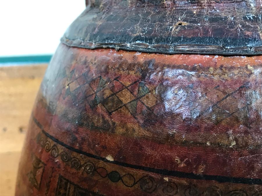 Old Tuareg Hand Painted Leather Wrapped Woven Basket 'Money Bag' - North African Nomadic Tuareg Camel Caravans Played Primary Role Trans-Saharan Trade Until Mid-20th Century [Photo 8]