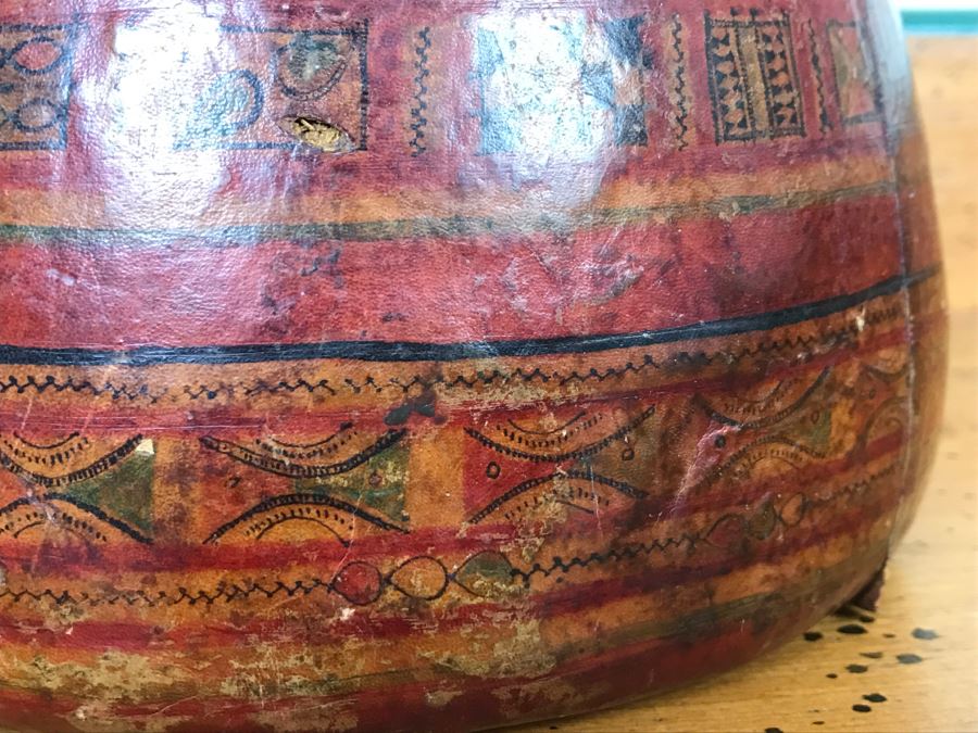 Old Tuareg Hand Painted Leather Wrapped Woven Basket 'Money Bag' - North African Nomadic Tuareg Camel Caravans Played Primary Role Trans-Saharan Trade Until Mid-20th Century [Photo 11]