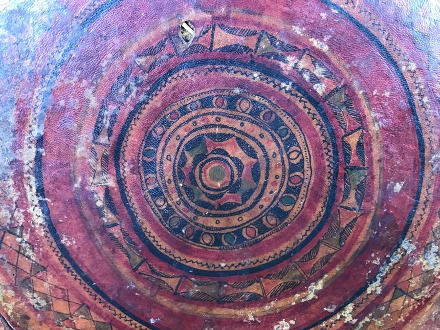 Old Tuareg Hand Painted Leather Wrapped Woven Basket 'Money Bag' - North African Nomadic Tuareg Camel Caravans Played Primary Role Trans-Saharan Trade Until Mid-20th Century [Photo 28]