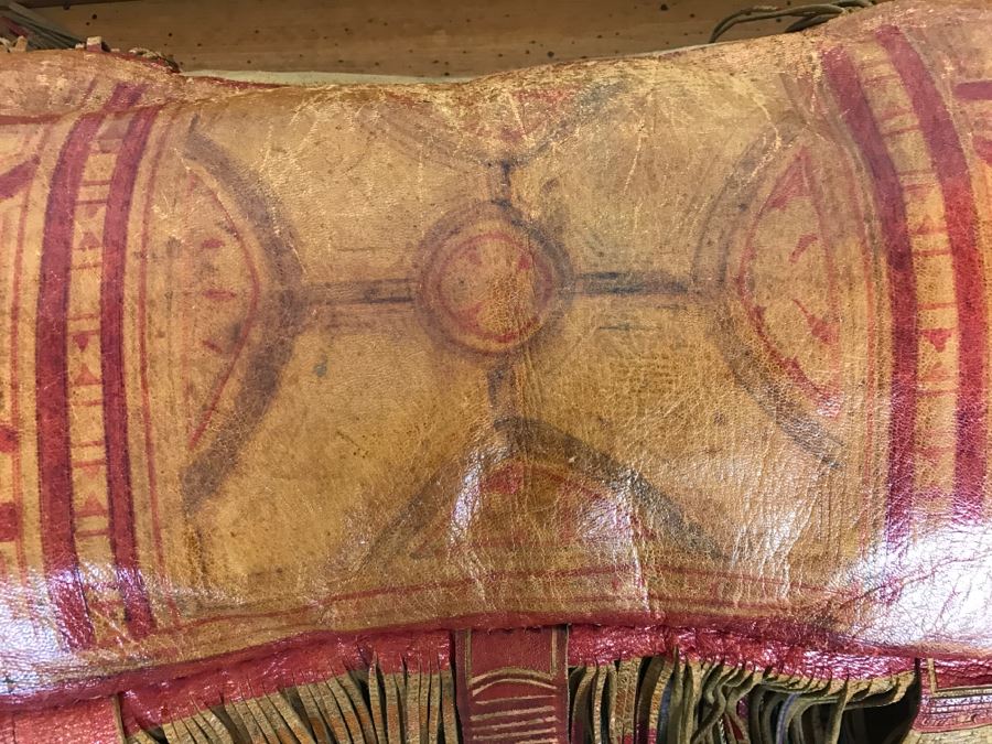 Old Tuareg Hand Painted Leather Fringe Saddle Pillow - North African Nomadic Tuareg Camel Caravans Played Primary Role Trans-Saharan Trade Until Mid-20th Century [Photo 11]