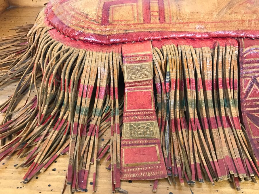 Old Tuareg Hand Painted Leather Fringe Saddle Pillow - North African Nomadic Tuareg Camel Caravans Played Primary Role Trans-Saharan Trade Until Mid-20th Century [Photo 8]