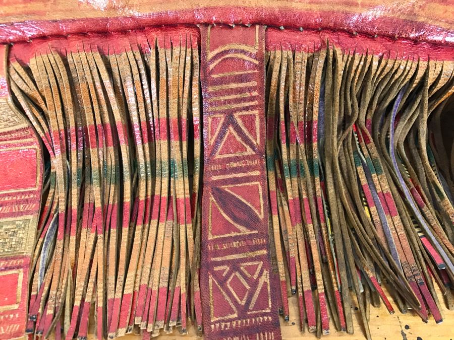 Old Tuareg Hand Painted Leather Fringe Saddle Pillow - North African Nomadic Tuareg Camel Caravans Played Primary Role Trans-Saharan Trade Until Mid-20th Century [Photo 5]