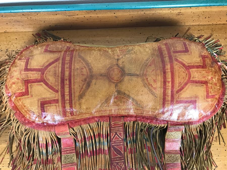 Old Tuareg Hand Painted Leather Fringe Saddle Pillow - North African Nomadic Tuareg Camel Caravans Played Primary Role Trans-Saharan Trade Until Mid-20th Century [Photo 9]