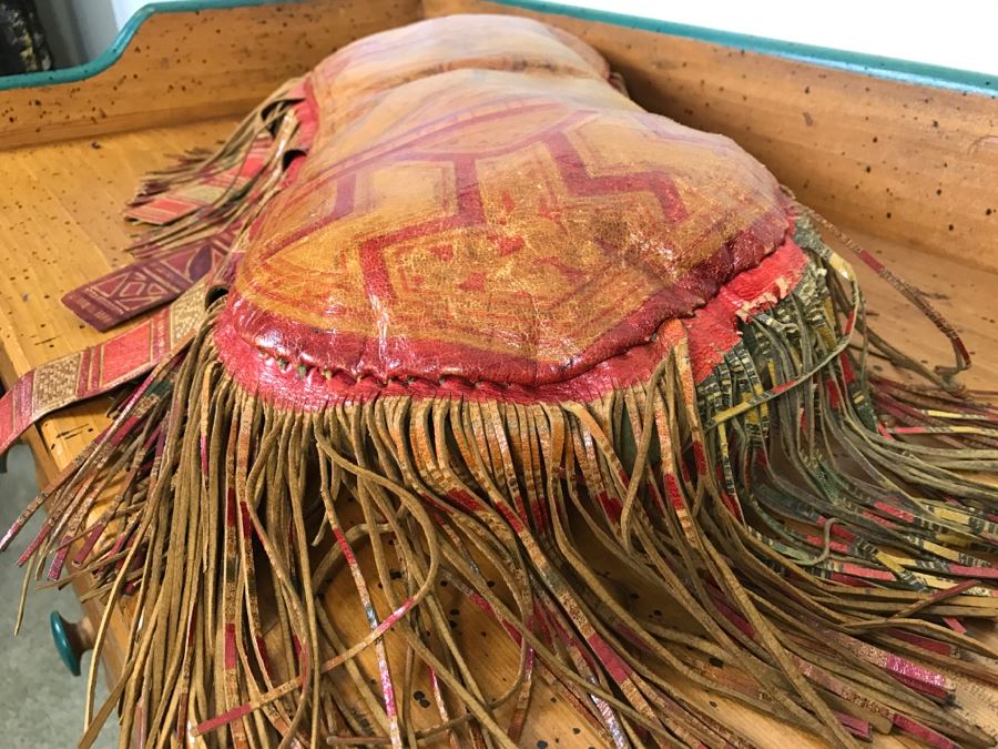 Old Tuareg Hand Painted Leather Fringe Saddle Pillow - North African Nomadic Tuareg Camel Caravans Played Primary Role Trans-Saharan Trade Until Mid-20th Century [Photo 13]