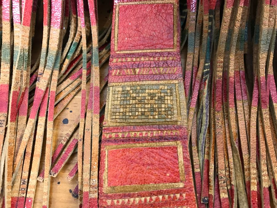 Old Tuareg Hand Painted Leather Fringe Saddle Pillow - North African Nomadic Tuareg Camel Caravans Played Primary Role Trans-Saharan Trade Until Mid-20th Century [Photo 7]