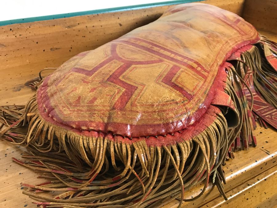 Old Tuareg Hand Painted Leather Fringe Saddle Pillow - North African Nomadic Tuareg Camel Caravans Played Primary Role Trans-Saharan Trade Until Mid-20th Century [Photo 17]