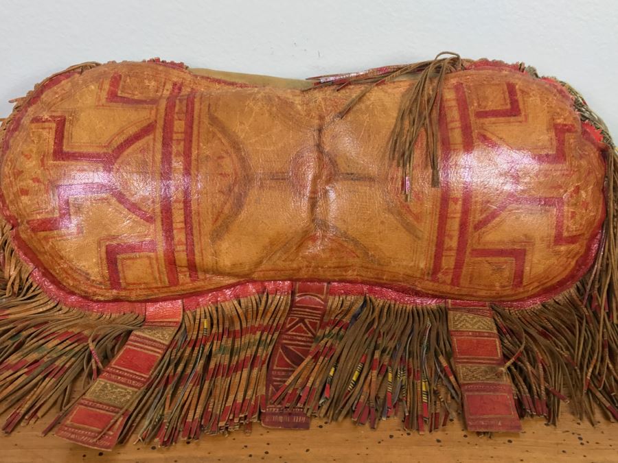 Old Tuareg Hand Painted Leather Fringe Saddle Pillow - North African Nomadic Tuareg Camel Caravans Played Primary Role Trans-Saharan Trade Until Mid-20th Century [Photo 28]