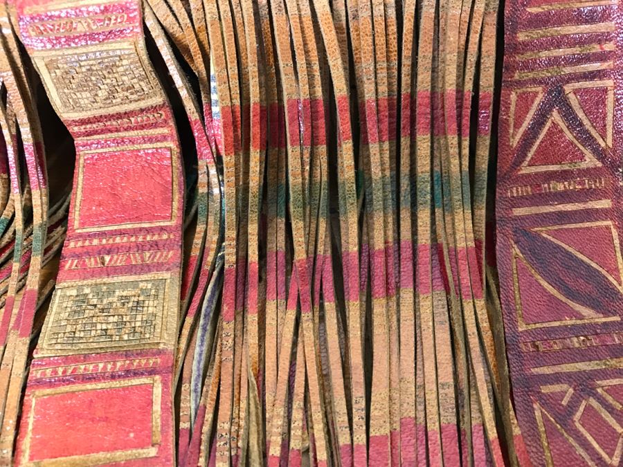 Old Tuareg Hand Painted Leather Fringe Saddle Pillow - North African Nomadic Tuareg Camel Caravans Played Primary Role Trans-Saharan Trade Until Mid-20th Century [Photo 6]