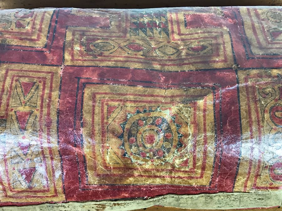 Old Tuareg Hand Painted Leather Saddle Pillow - North African Nomadic Tuareg Camel Caravans Played Primary Role Trans-Saharan Trade Until Mid-20th Century [Photo 4]