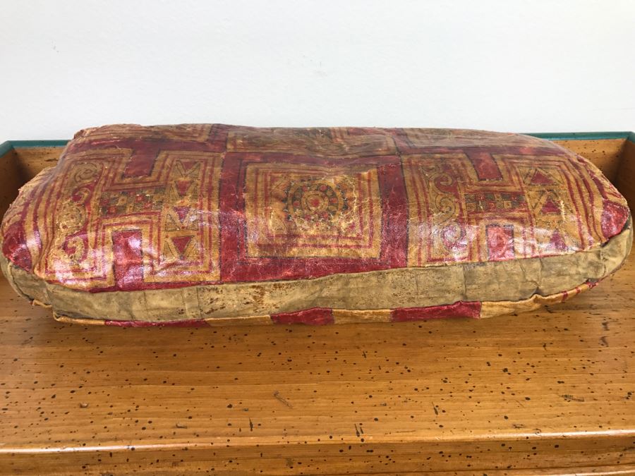 Old Tuareg Hand Painted Leather Saddle Pillow - North African Nomadic Tuareg Camel Caravans Played Primary Role Trans-Saharan Trade Until Mid-20th Century [Photo 3]