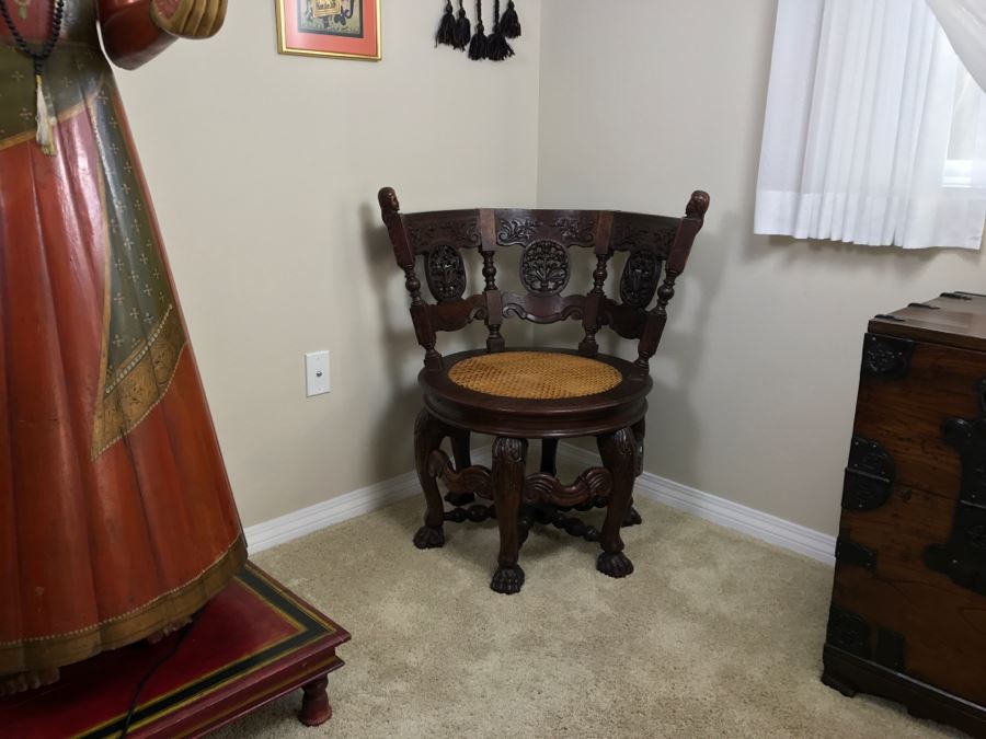 Dutch Colonial Burgermeister Chair Cane Seat - Seat Rotates 360Deg - Estimate $800-$1,200 [Photo 4]