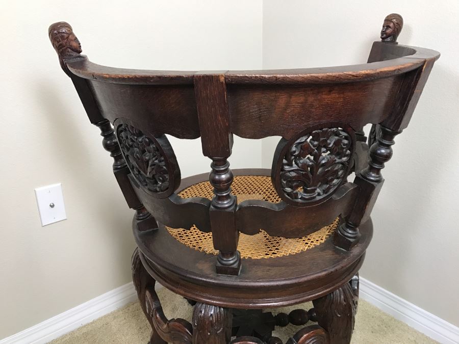 Dutch Colonial Burgermeister Chair Cane Seat - Seat Rotates 360Deg - Estimate $800-$1,200 [Photo 21]