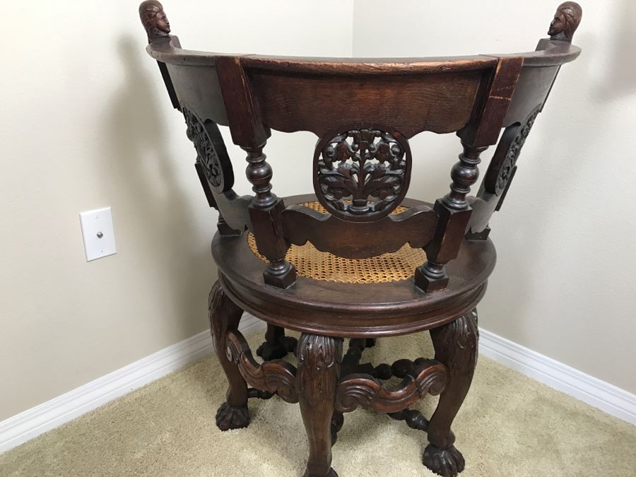 Dutch Colonial Burgermeister Chair Cane Seat - Seat Rotates 360Deg - Estimate $800-$1,200 [Photo 22]