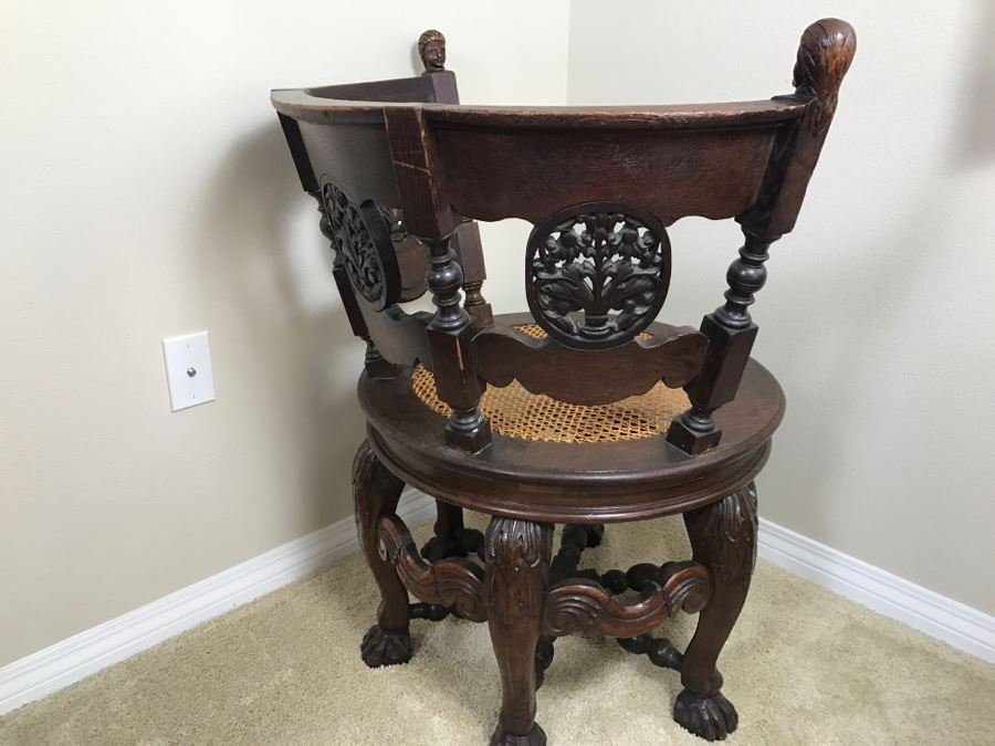 Dutch Colonial Burgermeister Chair Cane Seat - Seat Rotates 360Deg - Estimate $800-$1,200 [Photo 25]
