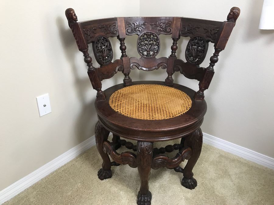 Dutch Colonial Burgermeister Chair Cane Seat - Seat Rotates 360Deg - Estimate $800-$1,200 [Photo 2]