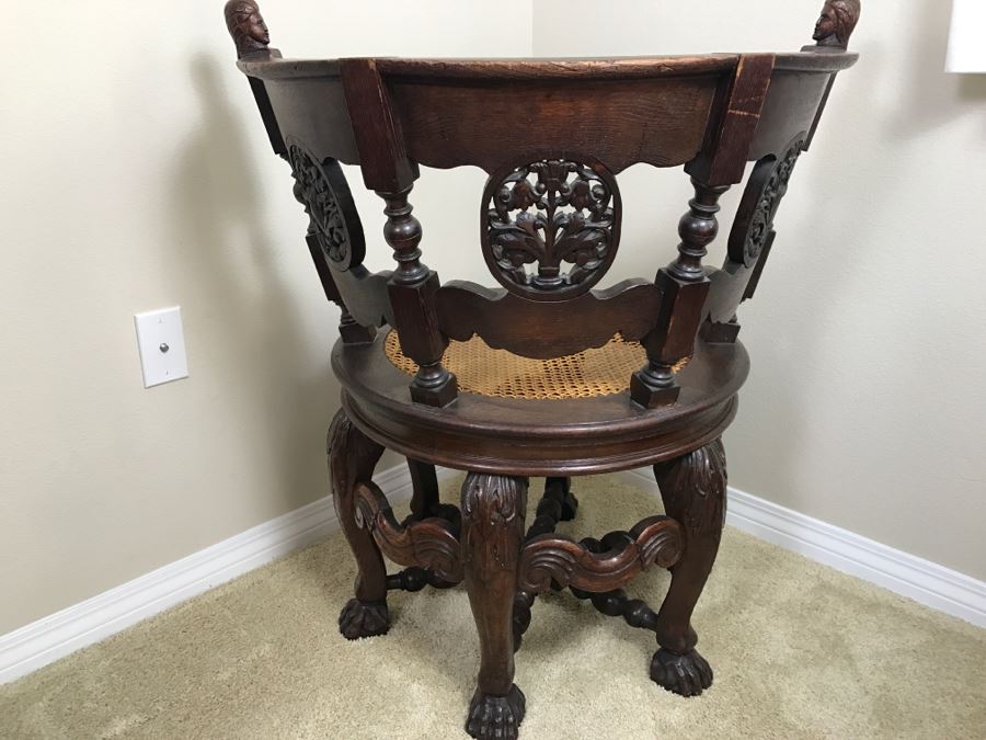 Dutch Colonial Burgermeister Chair Cane Seat - Seat Rotates 360Deg - Estimate $800-$1,200 [Photo 23]