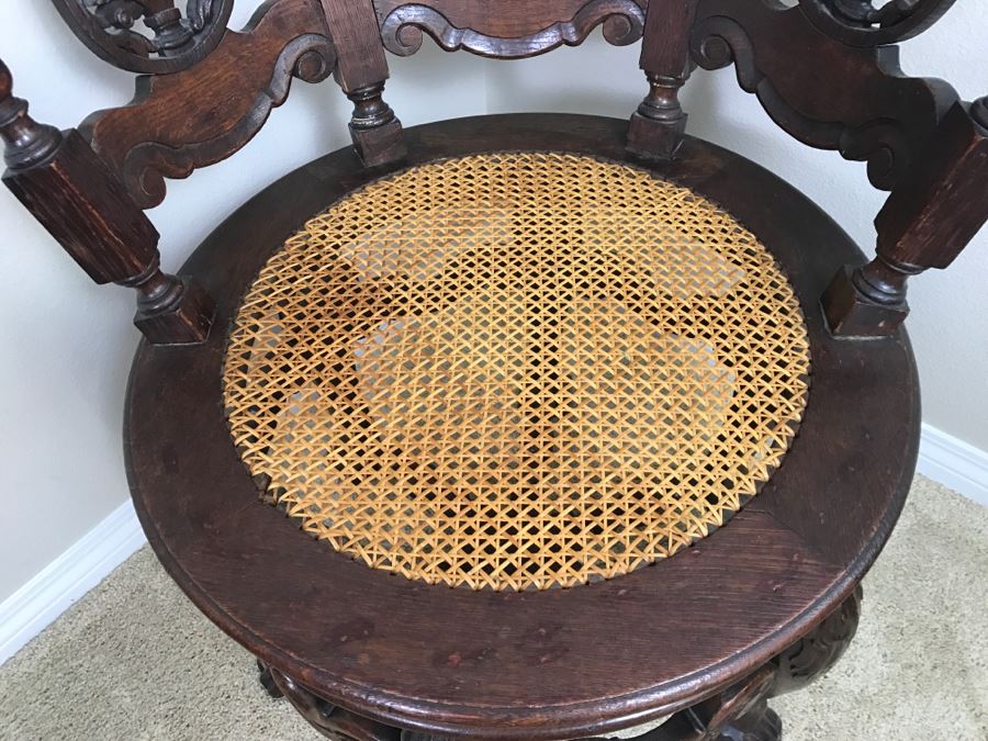 Dutch Colonial Burgermeister Chair Cane Seat - Seat Rotates 360Deg - Estimate $800-$1,200 [Photo 10]