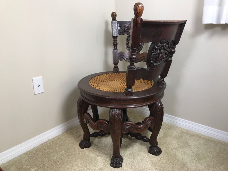 Dutch Colonial Burgermeister Chair Cane Seat - Seat Rotates 360Deg - Estimate $800-$1,200 [Photo 18]
