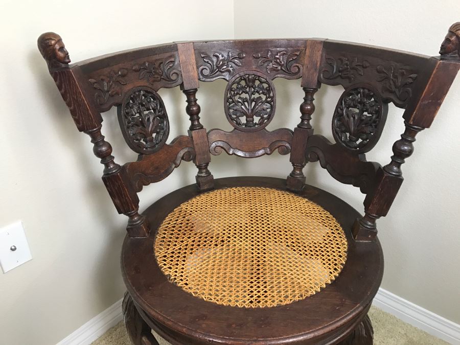 Dutch Colonial Burgermeister Chair Cane Seat - Seat Rotates 360Deg - Estimate $800-$1,200 [Photo 9]