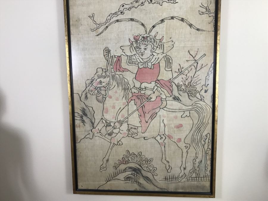 Framed Chinese Painting On Linen Unsigned [Photo 3]