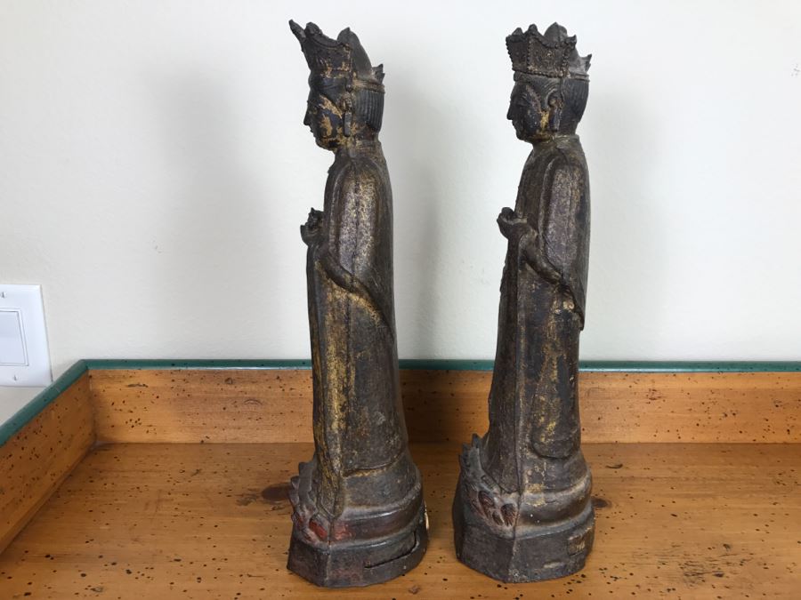 Antique Chinese Gilt Metal Funerary Statues 1'5'H [Photo 21]