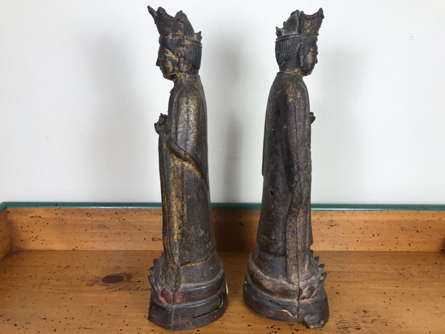 Antique Chinese Gilt Metal Funerary Statues 1'5'H [Photo 16]