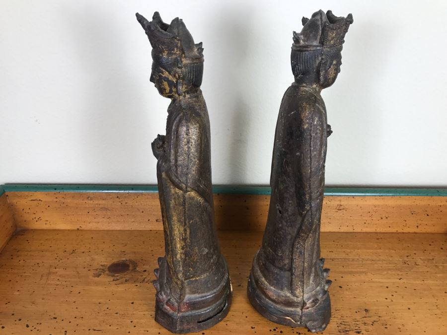 Antique Chinese Gilt Metal Funerary Statues 1'5'H [Photo 17]