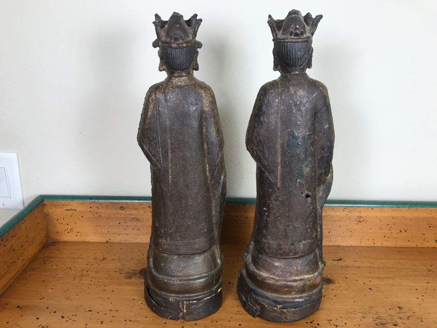 Antique Chinese Gilt Metal Funerary Statues 1'5'H [Photo 18]