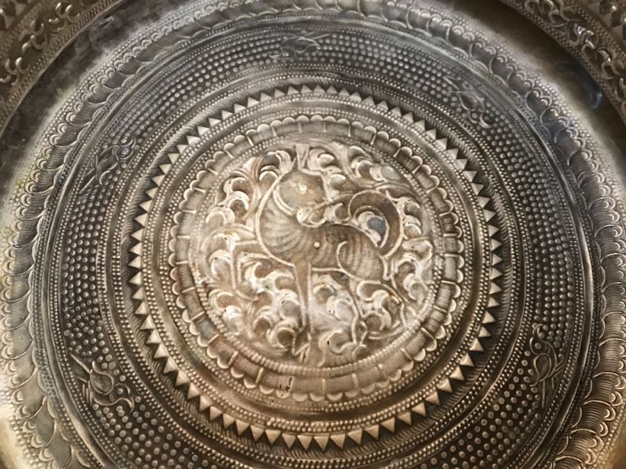 Ornate Asian Repousse Silver Tone Round Box [Photo 24]