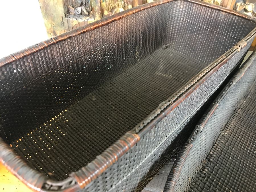 Set Of (3) Wooven Baskets Boxes From Africa [Photo 9]