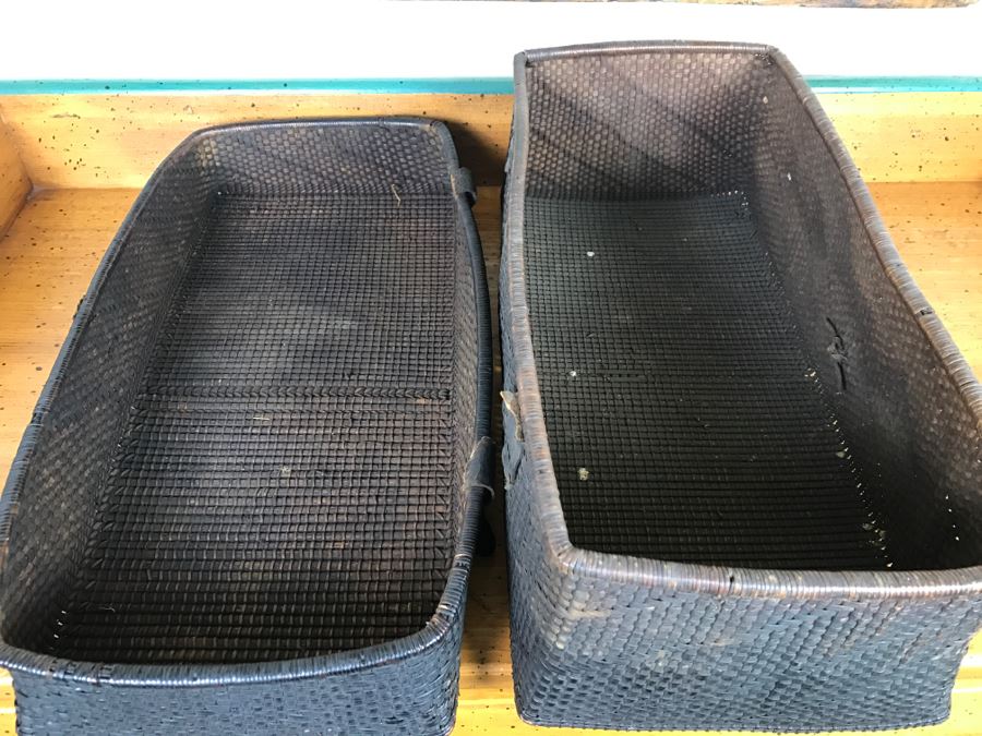 Set Of (3) Wooven Baskets Boxes From Africa [Photo 12]