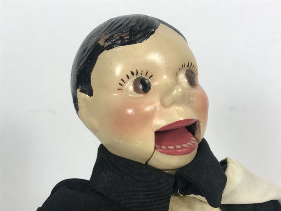 Vintage Puppet Doll With String In Back To Operate Mouth Composition Head And Cloth Body [Photo 11]