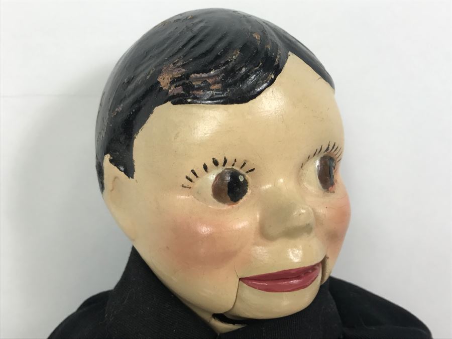 Vintage Puppet Doll With String In Back To Operate Mouth Composition Head And Cloth Body [Photo 5]