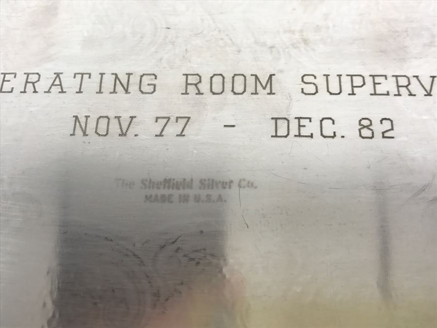 Vintage 1982 Sheffield Silver Co Silverplate USN Serving Tray Engraved Operating Room Supervisor Nov. 77 - Dec. 82 [Photo 10]