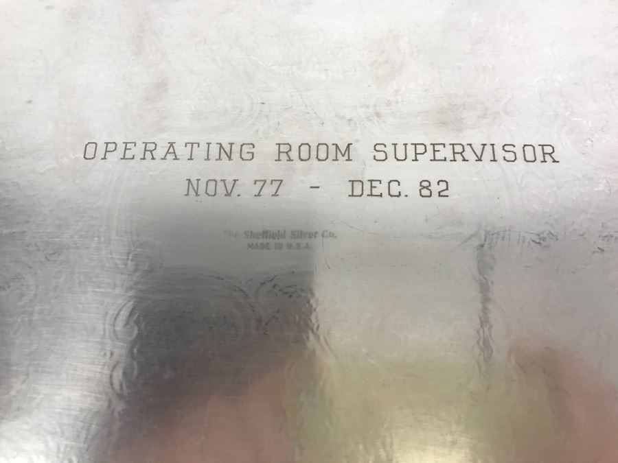 Vintage 1982 Sheffield Silver Co Silverplate USN Serving Tray Engraved Operating Room Supervisor Nov. 77 - Dec. 82 [Photo 9]
